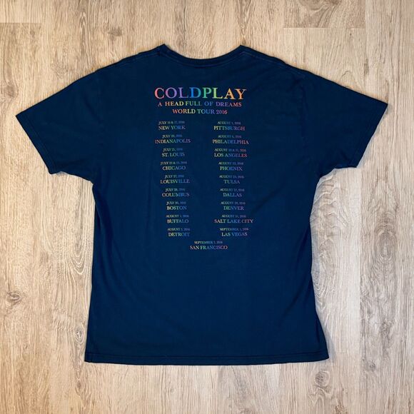 Coldplay Tour T-Shirt 2016 A Head Full Of Dreams Navy Blue Size XL Band Tee - Picture 2 of 6